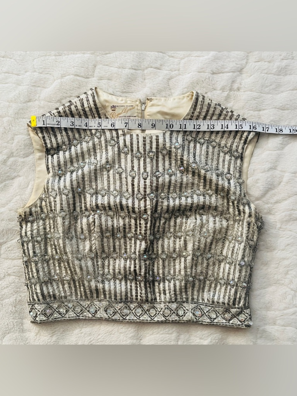 Rare Vintage 40-50’s embellished beaded crop top with faux diamond crystals.S - Picture 8 of 13